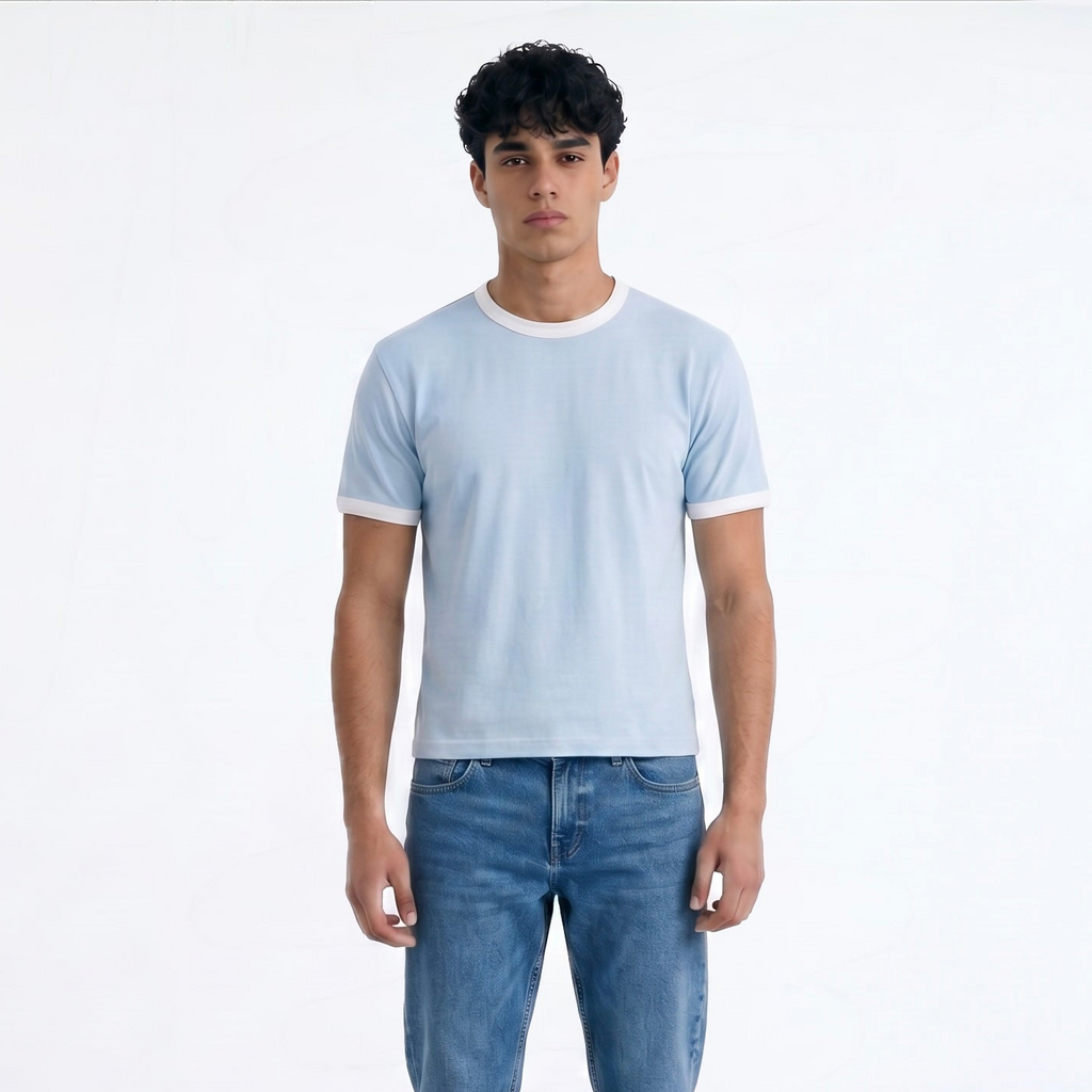 SKY BLUE CROPPED RINGER T-SHIRT