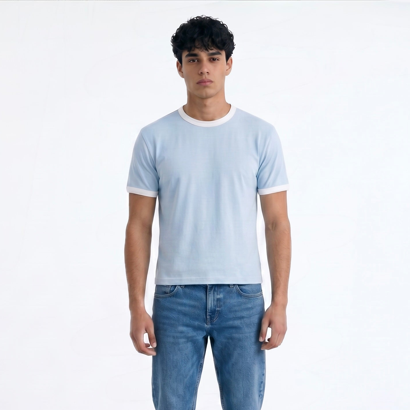SKY BLUE CROPPED RINGER T-SHIRT
