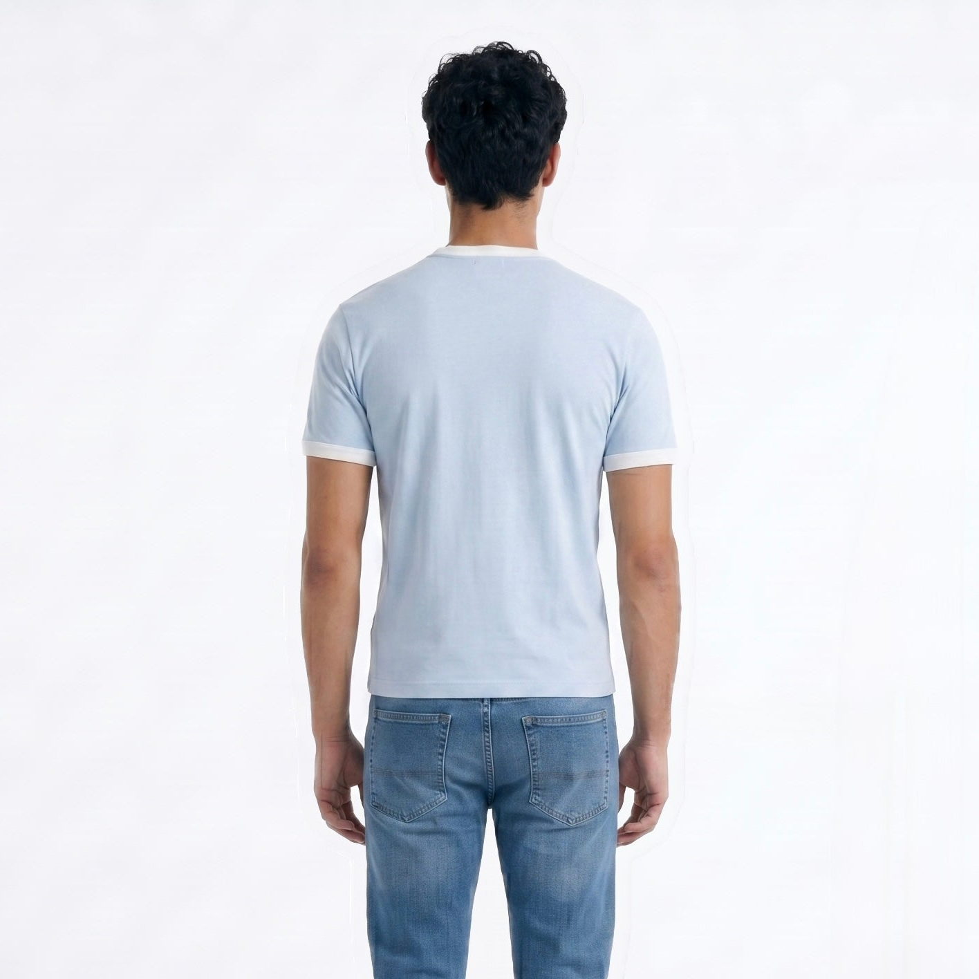 SKY BLUE CROPPED RINGER T-SHIRT