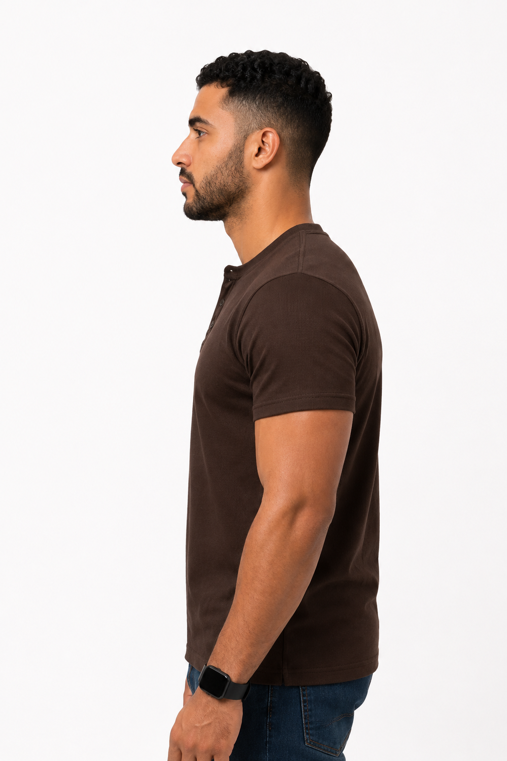 BROWN HENLEY NECK T-SHIRT