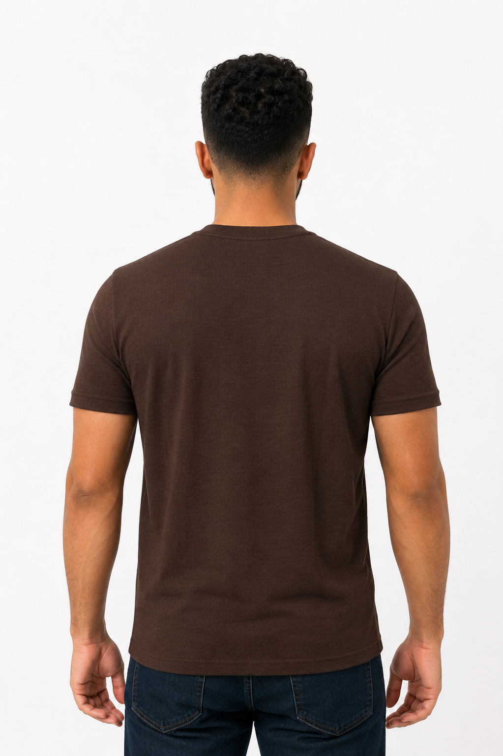 BROWN HENLEY NECK T-SHIRT