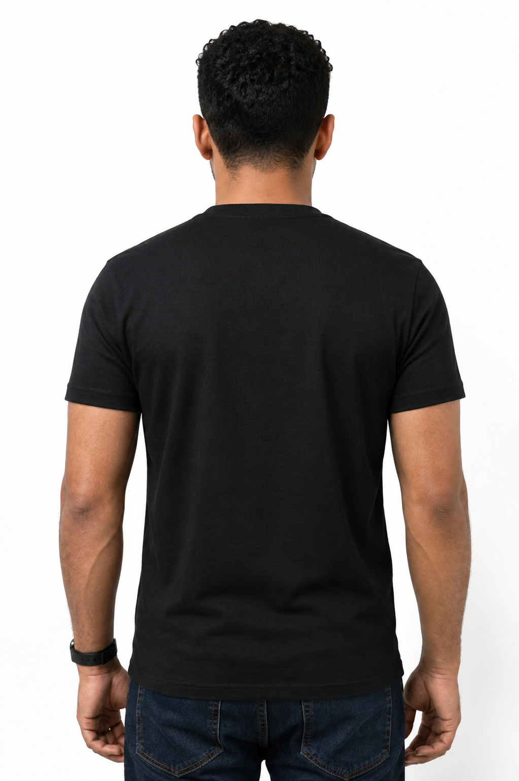 BLACK HENLEY NECK T-SHIRT