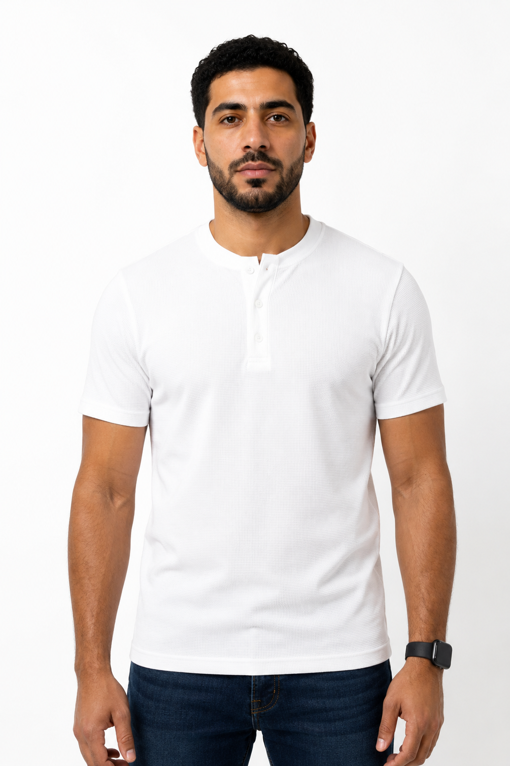 WHITE HENLEY NECK T-SHIRT