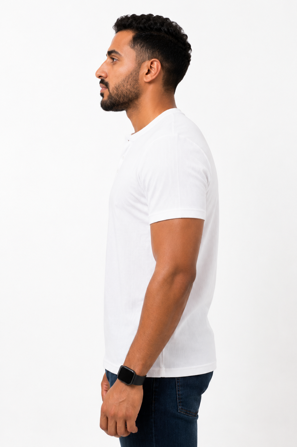 WHITE HENLEY NECK T-SHIRT