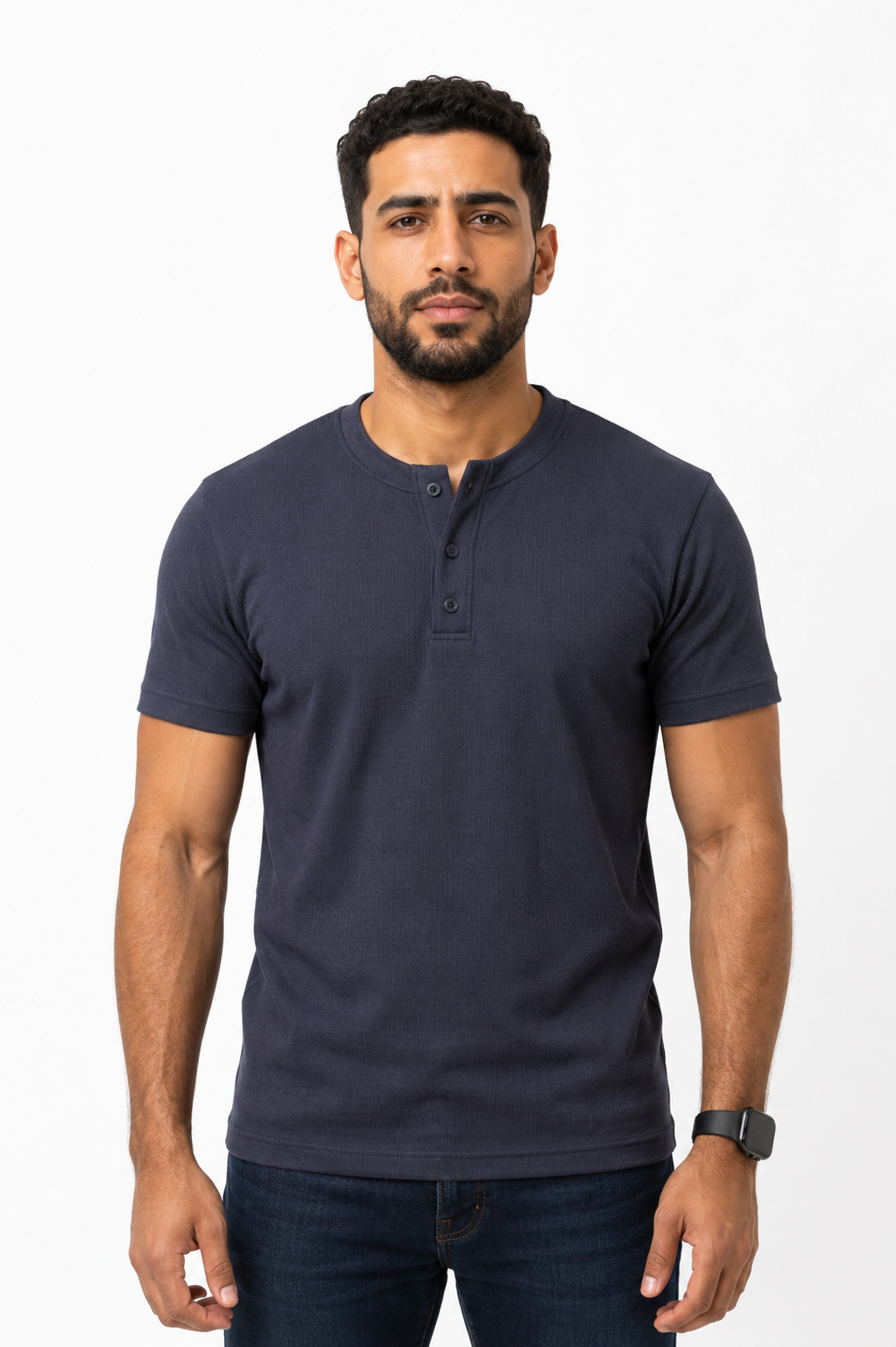 NAVY HENLEY NECK T-SHIRT