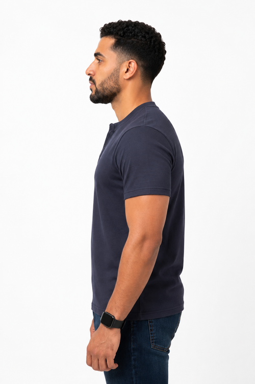 NAVY HENLEY NECK T-SHIRT