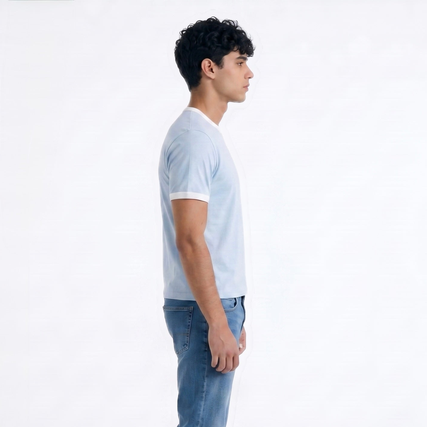 SKY BLUE CROPPED RINGER T-SHIRT