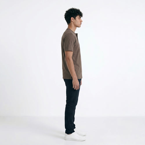 BROWN HENLEY NECK T-SHIRT