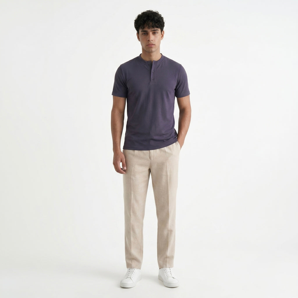 NAVY HENLEY NECK T-SHIRT