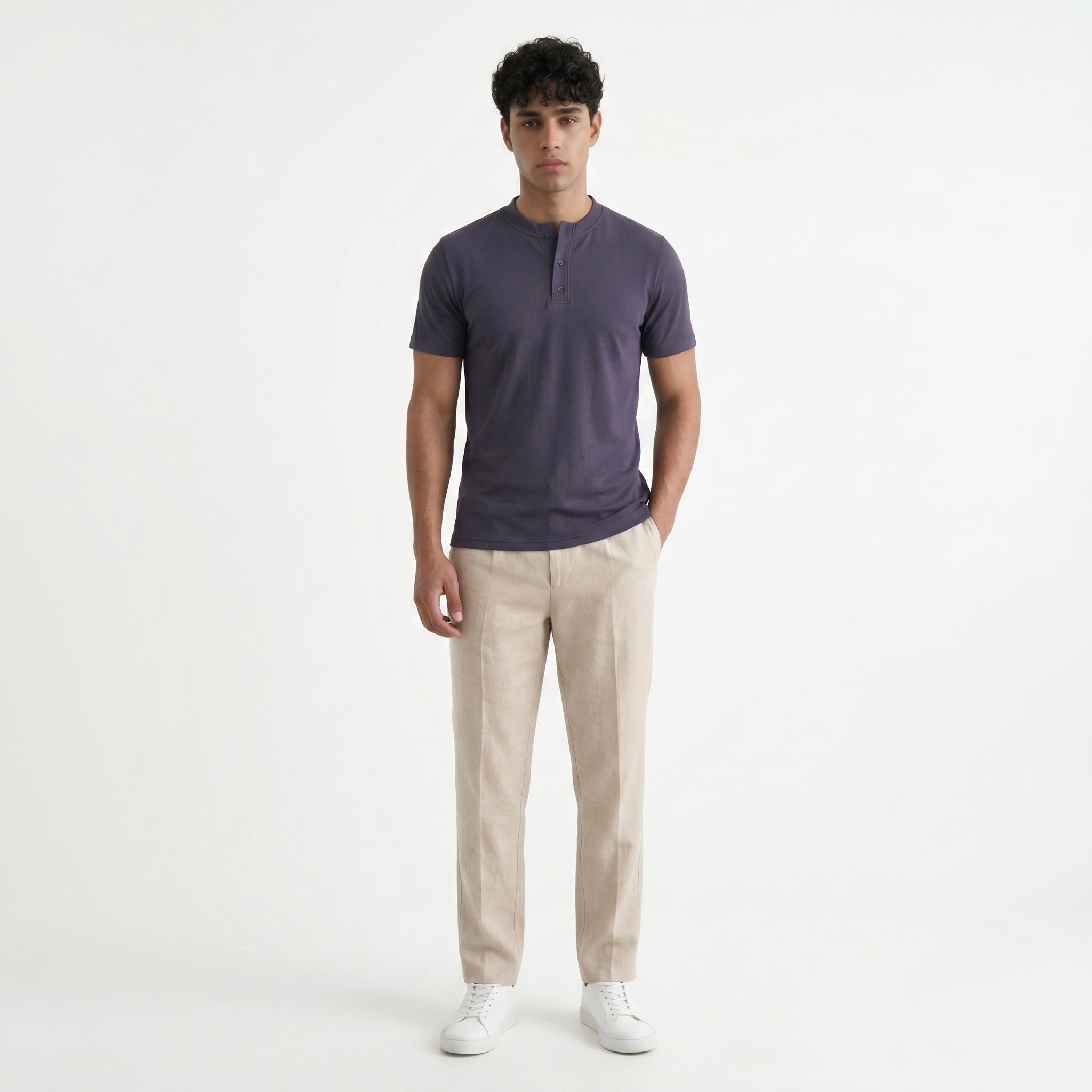 NAVY HENLEY NECK T-SHIRT