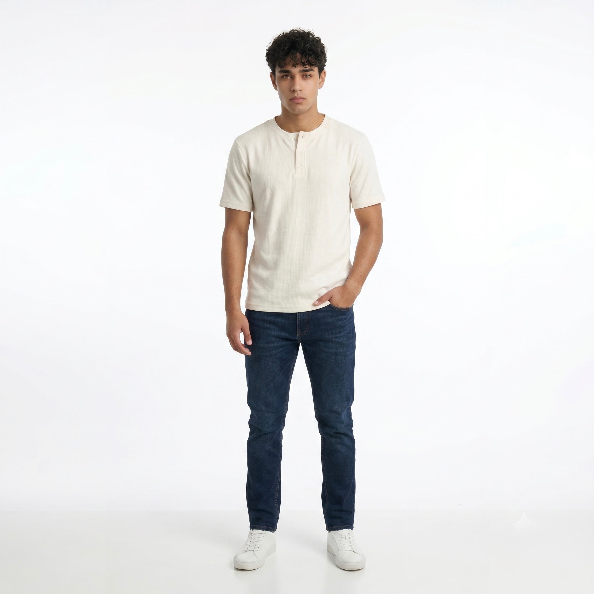 WHITE HENLEY NECK T-SHIRT
