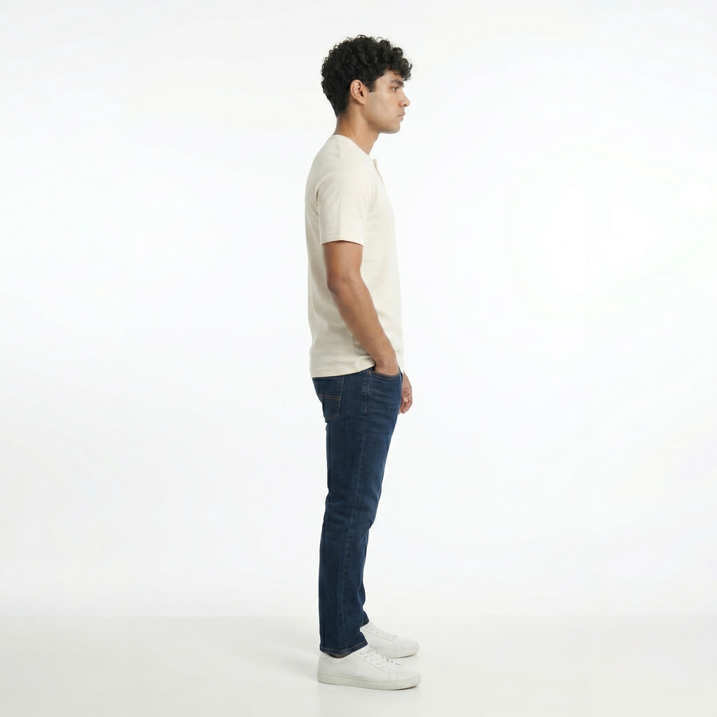 WHITE HENLEY NECK T-SHIRT