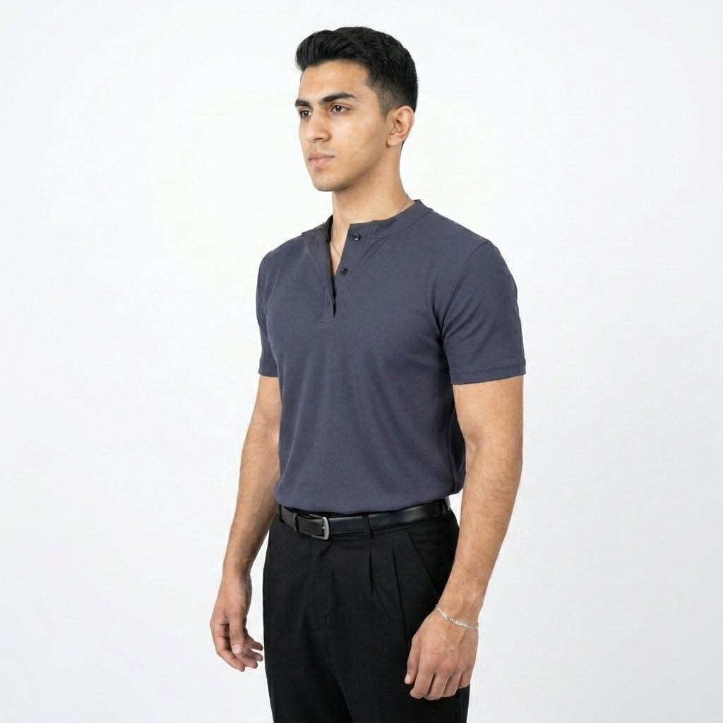 NAVY REGULAR HENLEY T-SHIRT