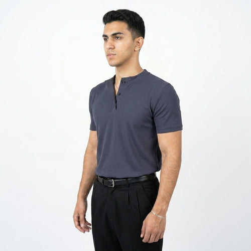 NAVY REGULAR HENLEY T-SHIRT