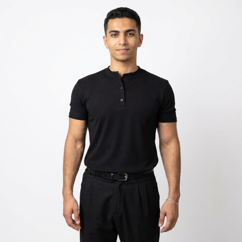 BLACK REGULAR HENLEY T-SHIRT