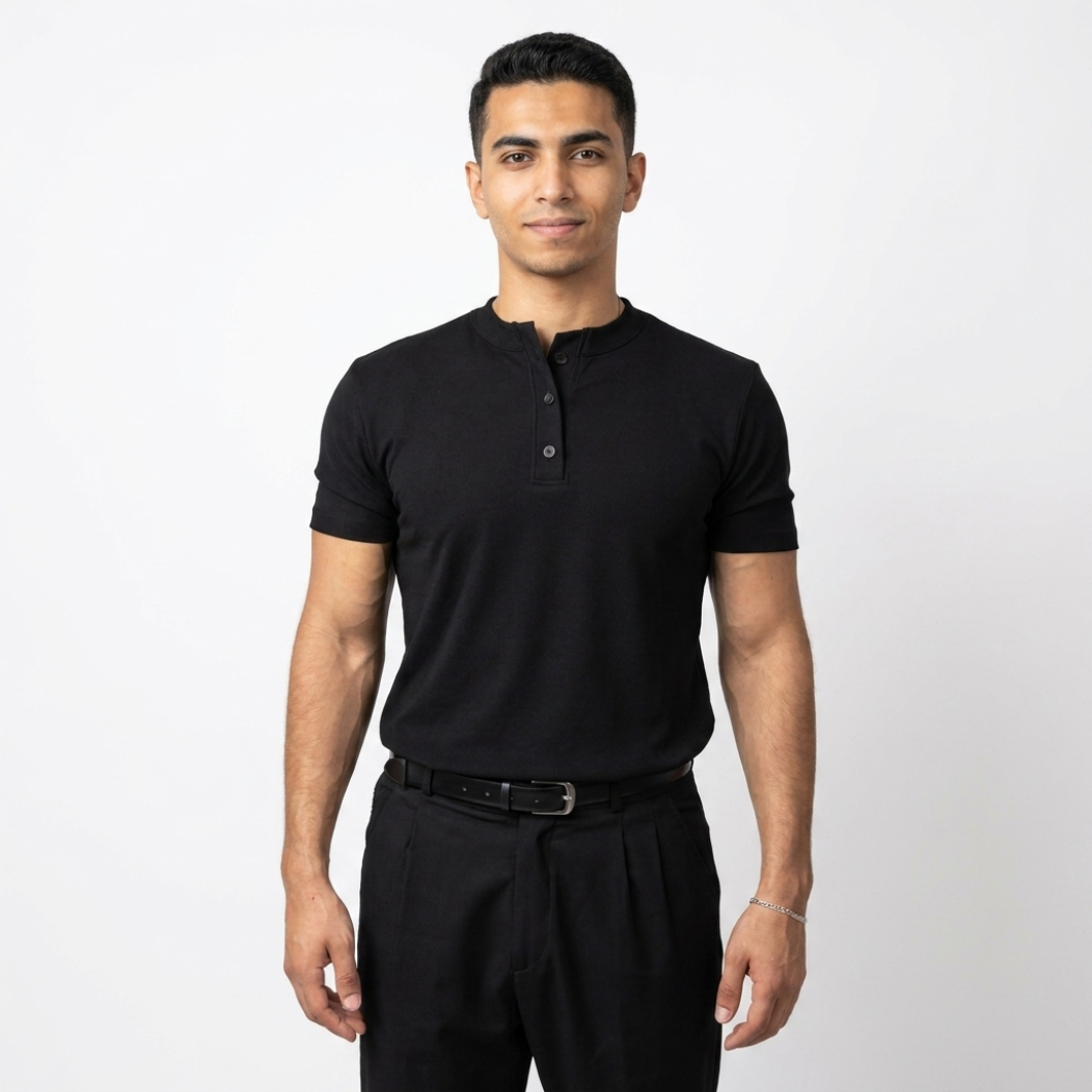 BLACK REGULAR HENLEY T-SHIRT