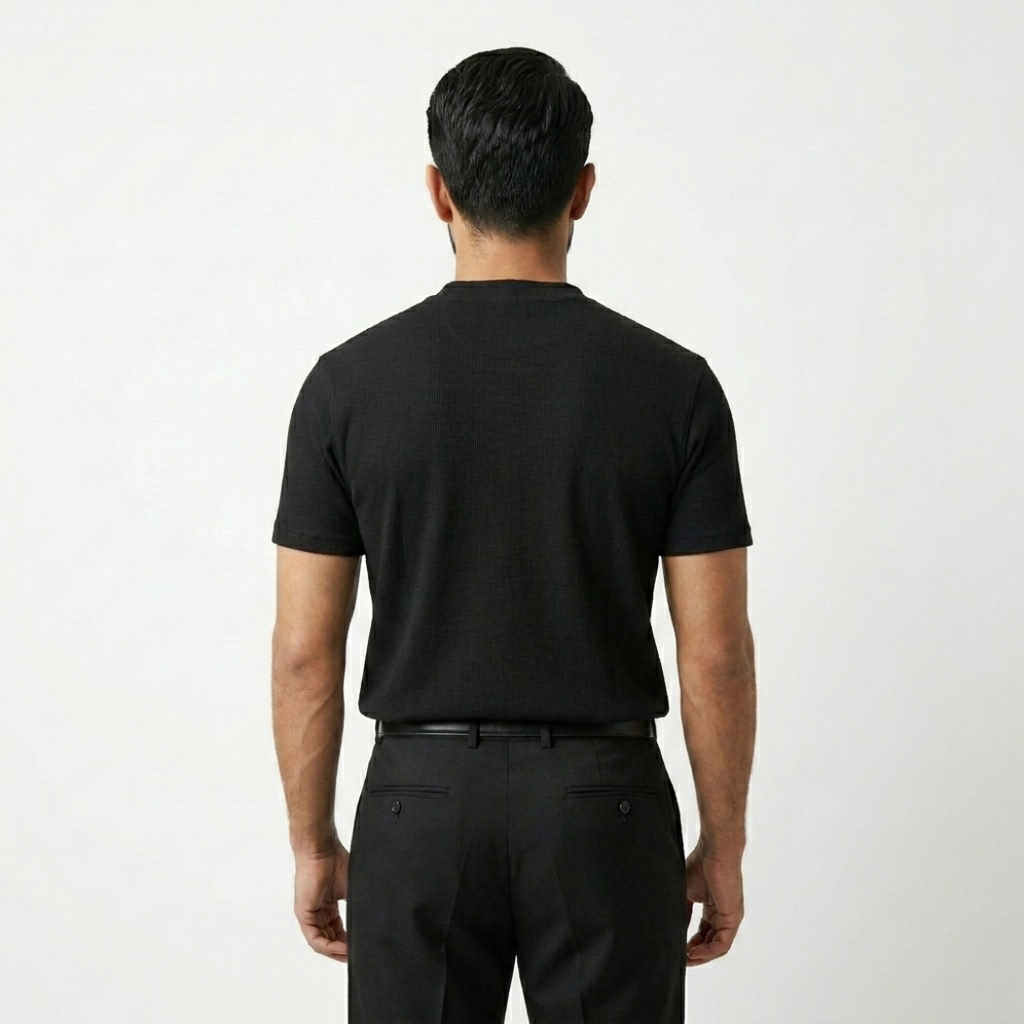 BLACK REGULAR HENLEY T-SHIRT