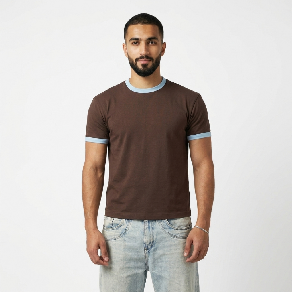 BROWN CROPPED RINGER T-SHIRT