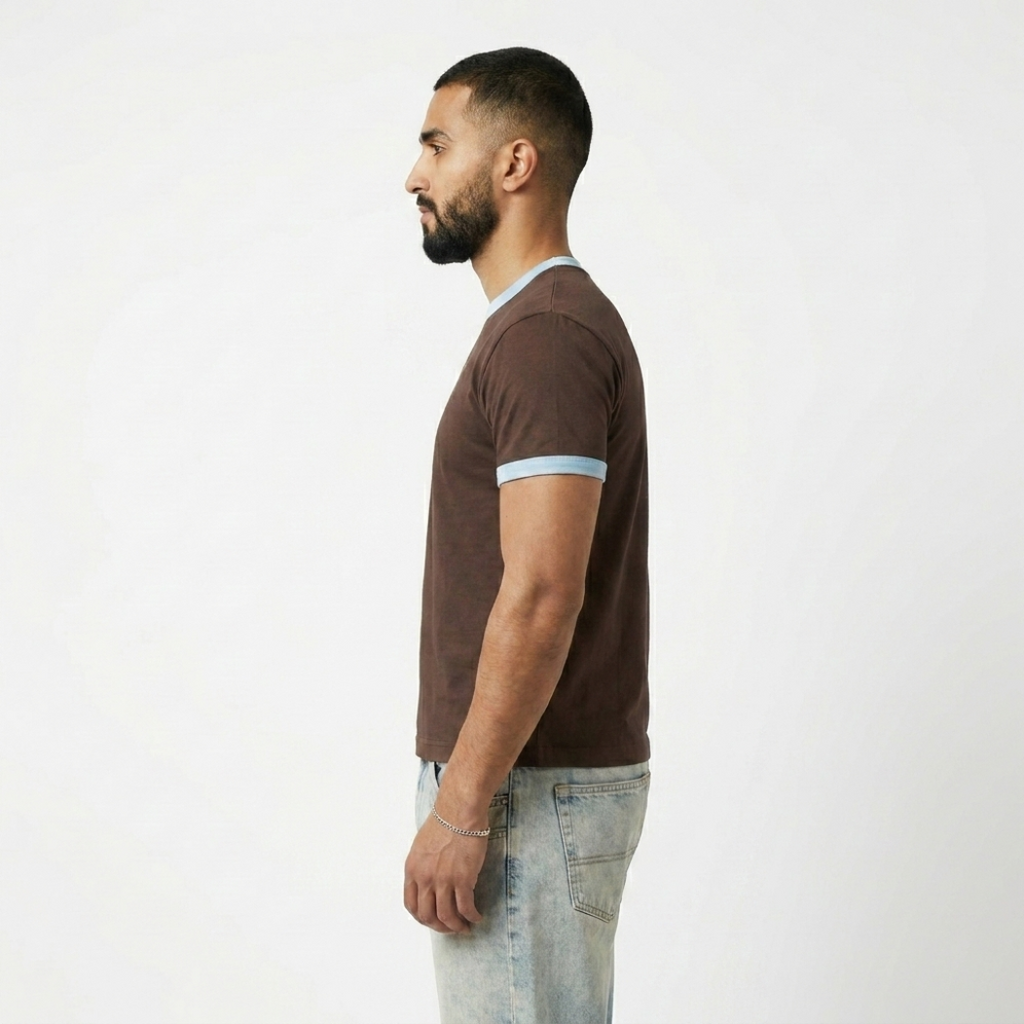 BROWN CROPPED RINGER T-SHIRT