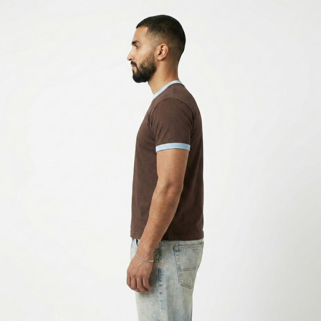 BROWN CROPPED RINGER T-SHIRT