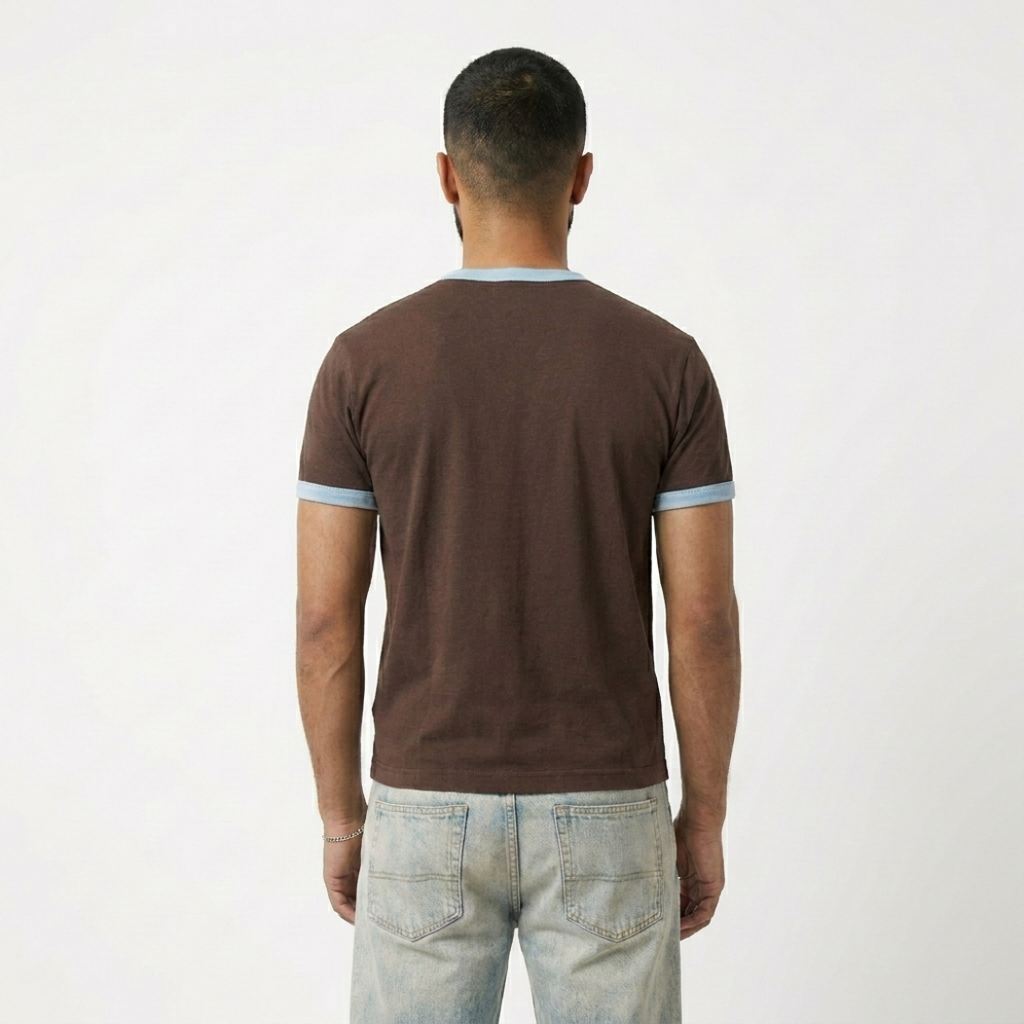 BROWN CROPPED RINGER T-SHIRT