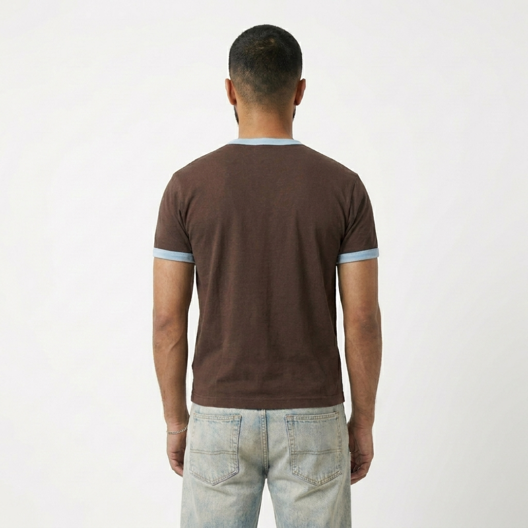 BROWN CROPPED RINGER T-SHIRT