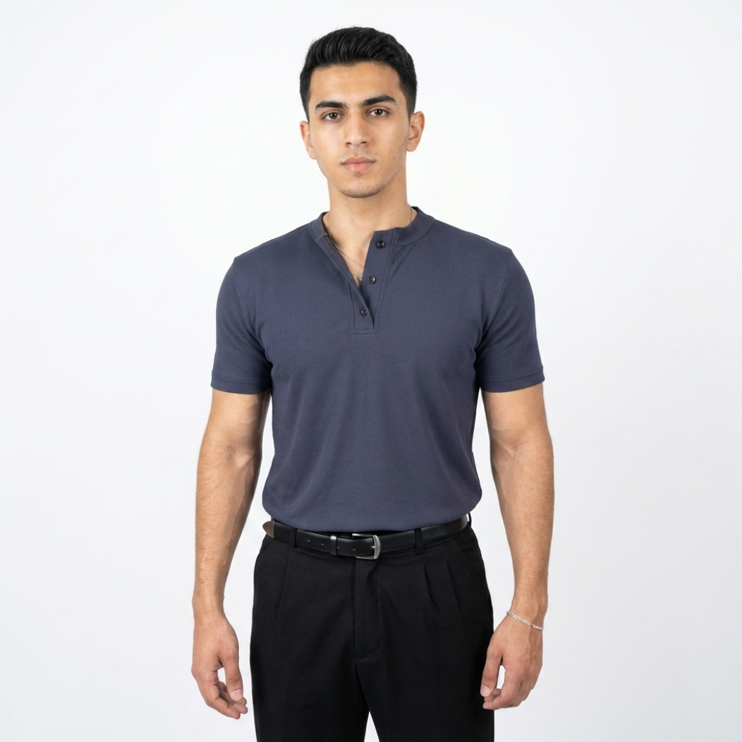 NAVY REGULAR HENLEY T-SHIRT