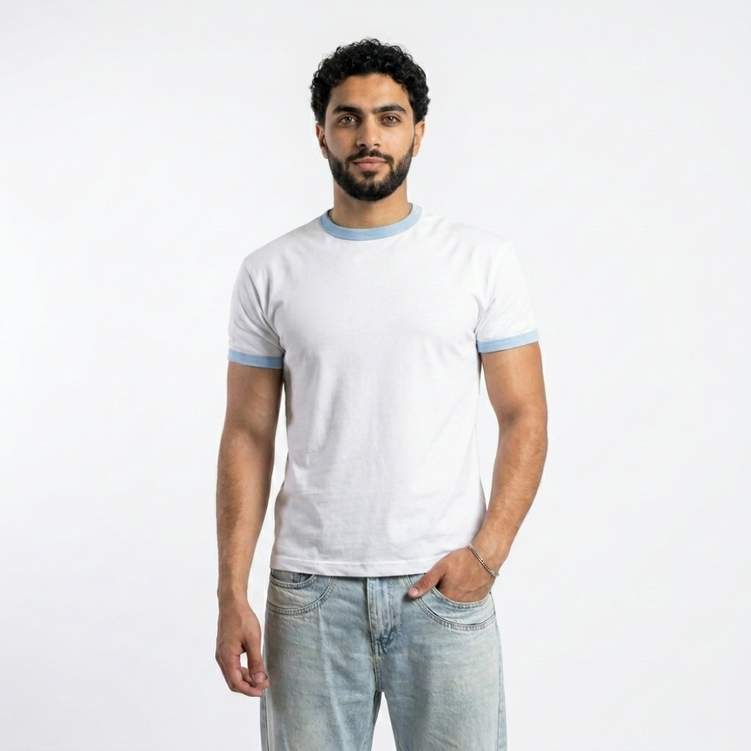 WHITE  CROPPED RINGER T-SHIRT